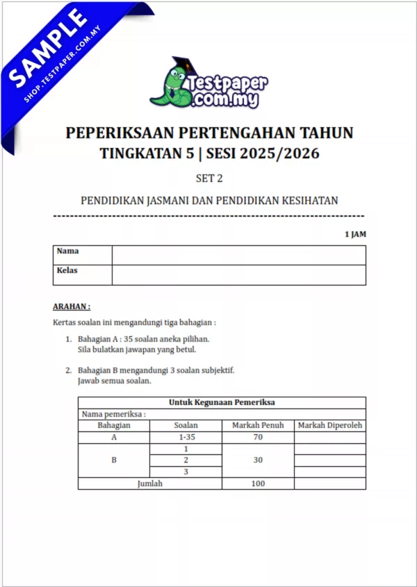 Dokumen Ujian Tingkatan 4 PJK Pertengahan Tahun 2025/2026 Dengan 2 Format