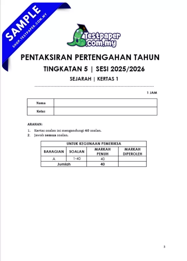 Koleksi Soalan Sejarah Tingkatan 5 Pertengahan Tahun 2025-2026 Dengan Adanya JSU, Word dan PDF