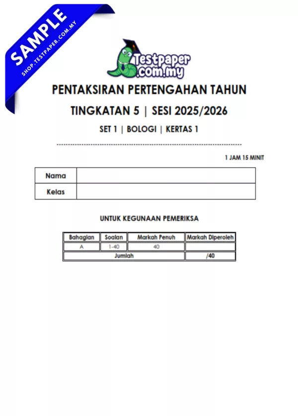 Bahan Ujian Biologi Tingkatan 5 Pertengahan Tahun 2025/2026 Dalam Format JSU,PDF dan Word