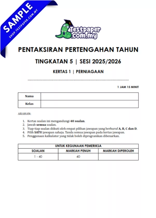 Soalan Perniagaan Tingkatan 5 Pertengahan Tahun 2025