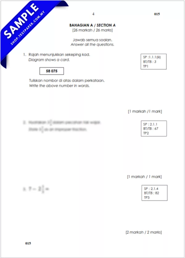 Sumber Ujian Matematik UPSA Tahun 4 2025/2026 Dengan JSU