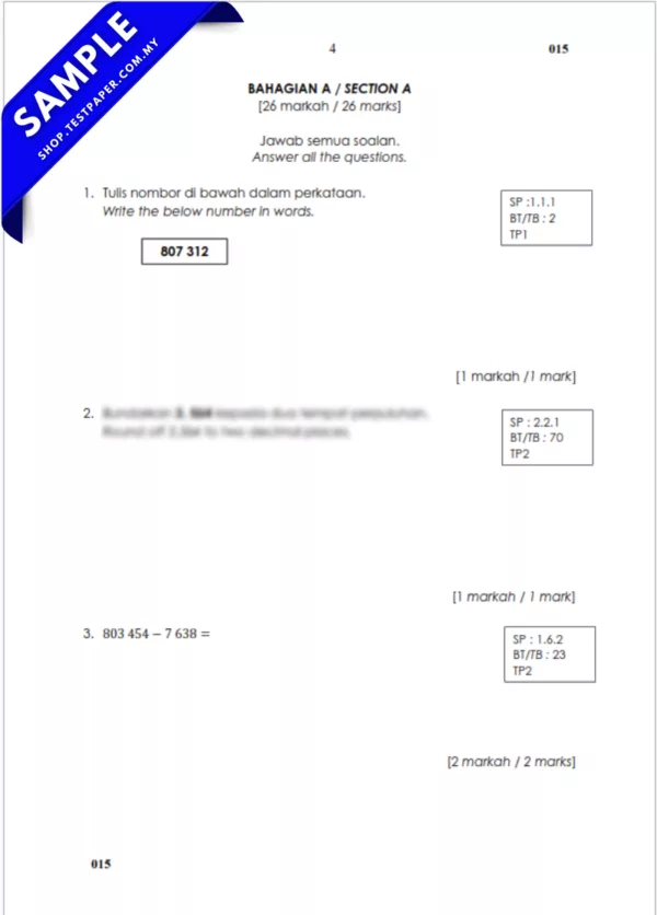 Dokumen Soalan UPSA Matematik Tahun 5 2025-2026 Disediakan JSU Bersama Jawapan