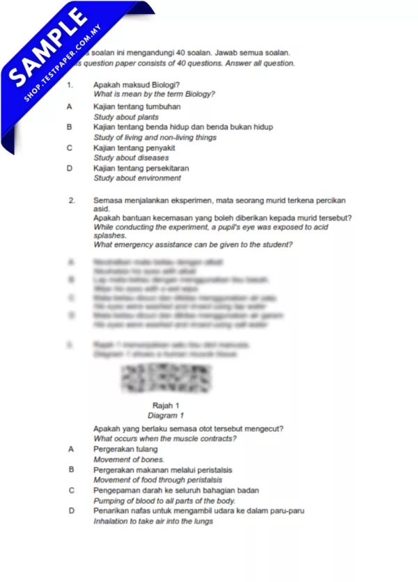 Kertas Ujian Biologi Tingkatan 4 Pertengahan Tahun 2025-2026 Dengan Format Pilihan JSU