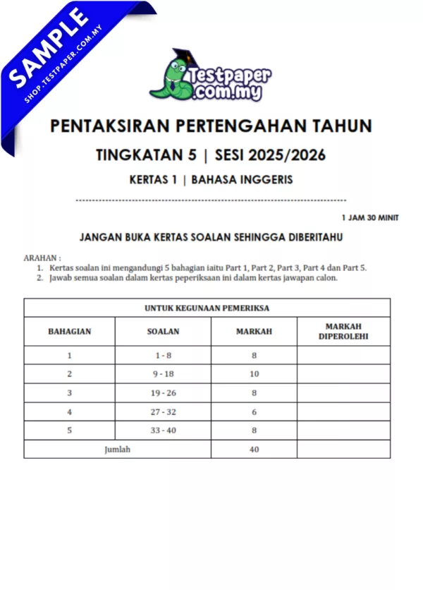 Himpunan Ujian Pertengahan Tahun Tingkatan 5 2025/2026 5 Subjek Teras Dengan Pilihan JSU