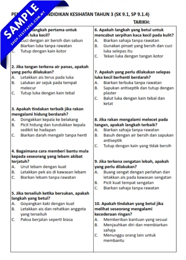Soalan Pendidikan Kesihatan Objektif Tahun 3