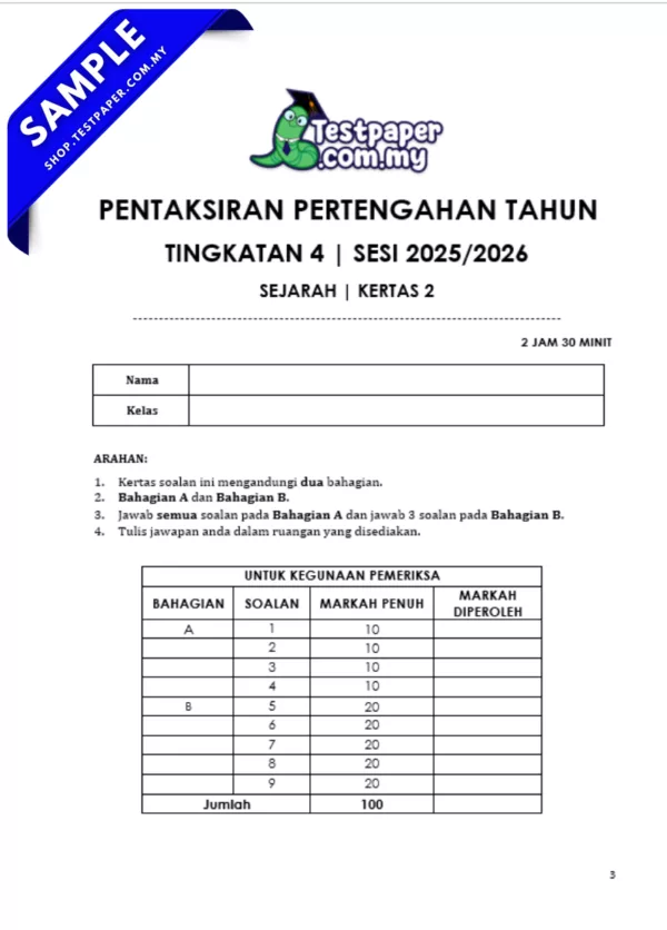 Modul Ujian Tingkatan 4 Sejarah Pertengahan Tahun 2025/2025 Format PPT Serta JSU