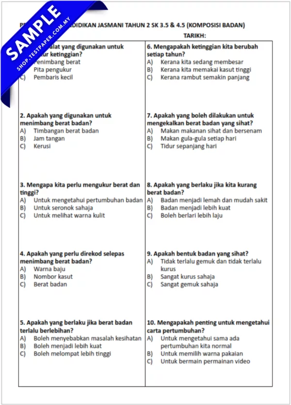 Latihan PJ Tahun 2 Objektif