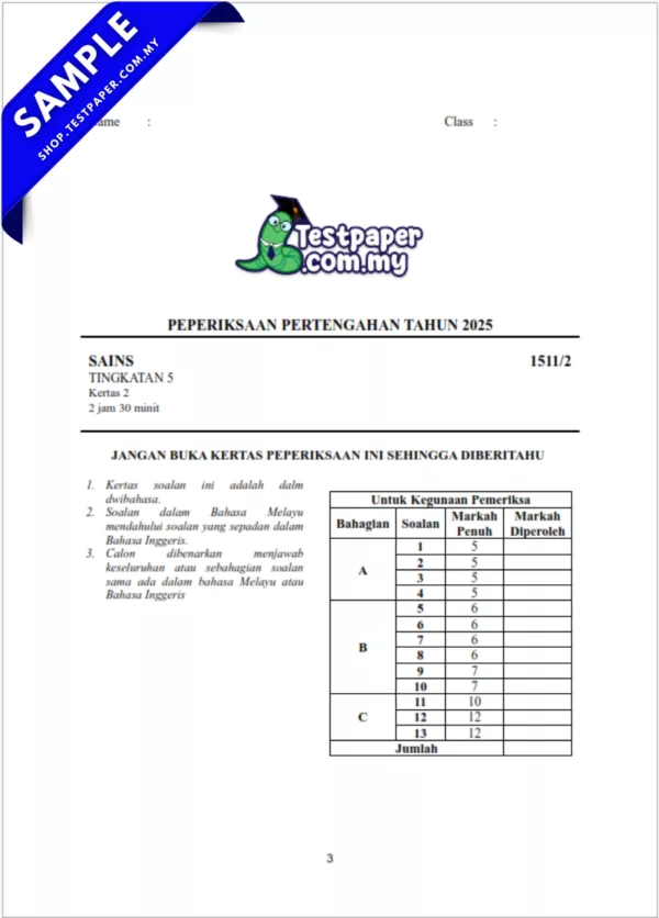 Modul Ujian Pertengahan Tahun Sains Tingkatan 5 2025-2026 Terkini Disertakan JSU Pilihan