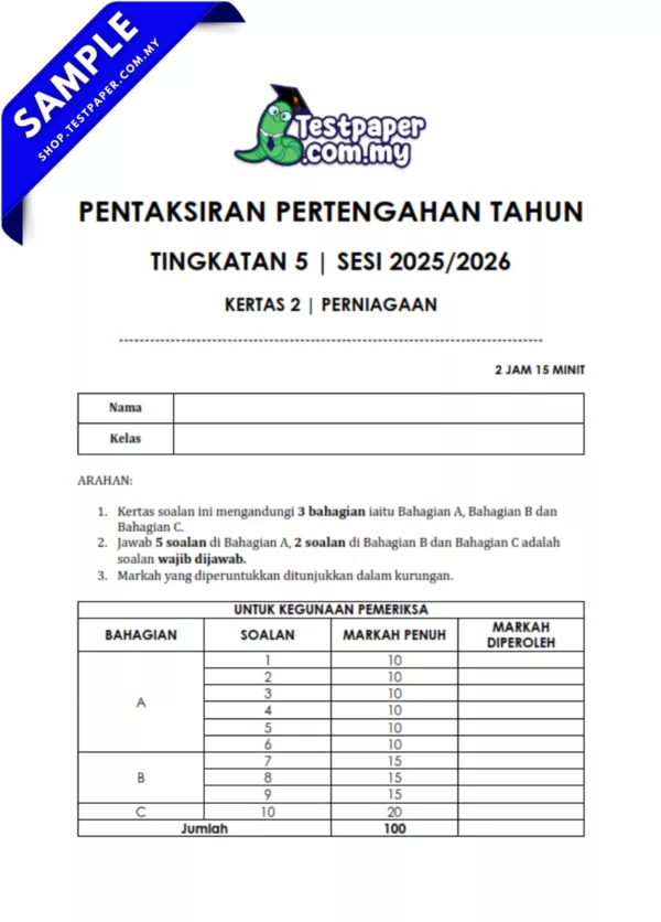 Soalan Perniagaan Tingkatan 5 Pertengahan Tahun 2025