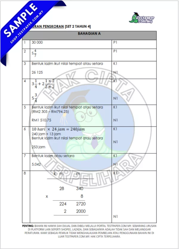 Sumber Ujian Matematik UPSA Tahun 4 2025/2026 Dengan JSU