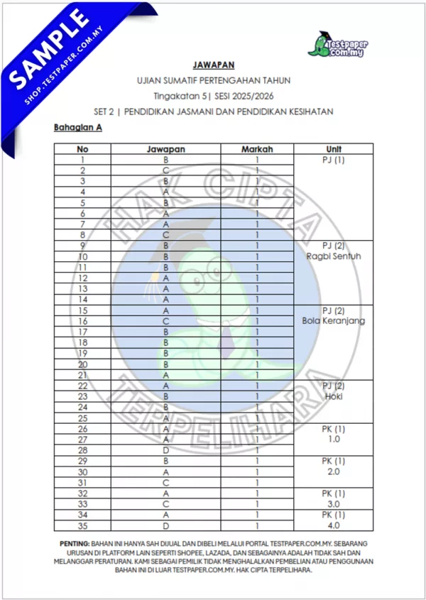 Dokumen Ujian Tingkatan 4 PJK Pertengahan Tahun 2025/2026 Dengan 2 Format