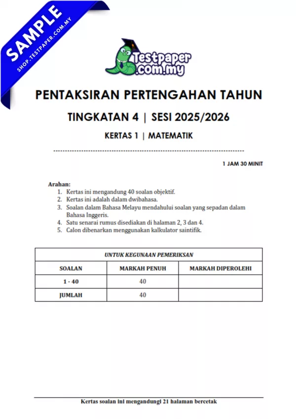 Soalan-Soalan Tingkatan 4 Pertengahan Tahun 2025/2026 Pelbagai Subjek Dengan Pilihan JSU