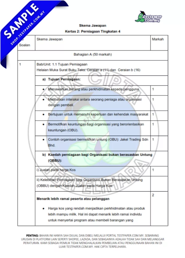 Akses Ujian Pertengahan Tahun Perniagaan Tingkatan 4 2025-2026 Terdapat Pilihan JSU dan 2 Format Lain