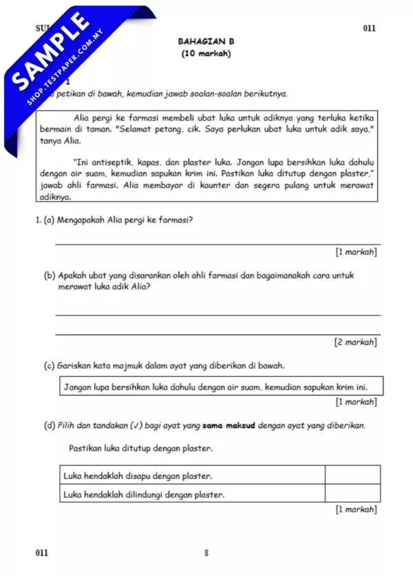 Koleksi Soalan BM Sumatif Tahun 5 untuk Penggal 1/2025