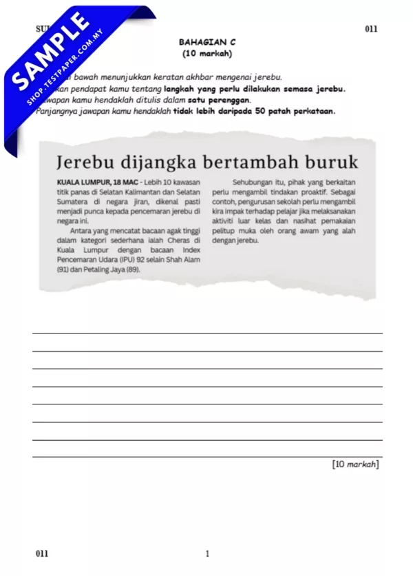 Koleksi Soalan BM Sumatif Tahun 5 untuk Penggal 1/2025