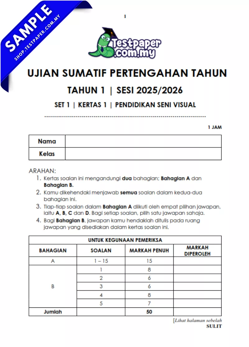 Himpunan Ujian PSV Tahun 1 Pertengahan Tahun 2025-2026 USPT Dengan Dokumen JSU
