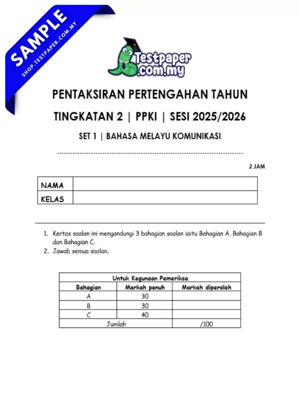 Bahan Ujian BMK Tingkatan 2 PPKI 2025-2026 Pertengahan Tahun Dalam PDF dan Word