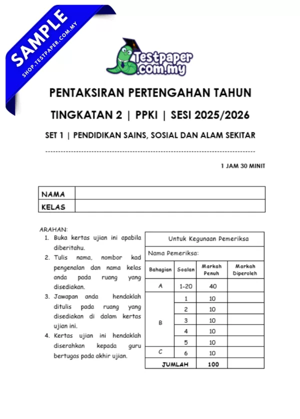 Sumber Soalan Sains Sosial Tingkatan 2 PPKI 2025-2026 Terkini Bagi Pertengahan Tahun Ada JSU