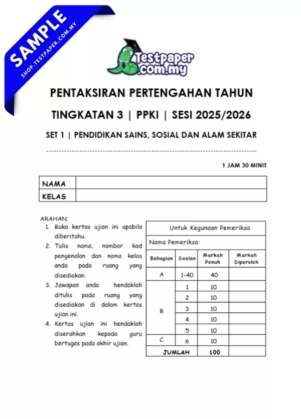 Bahan Soalan Sains Sosial PPKI Tingkatan 3 2025-2026 Pertengahan Tahun Ada JSU