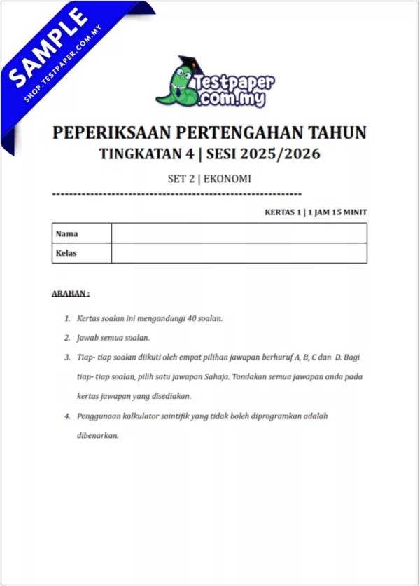 Download Soalan Ekonomi Tingkatan 4 Pertengahan Tahun 2025-2026 Dalam PDF dan Word