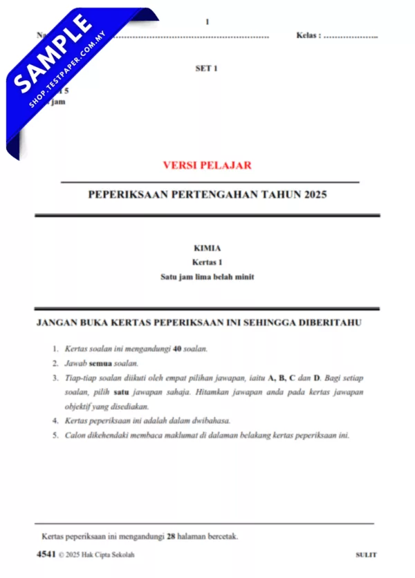 Modul 4 Set Soalan Kimia Tingkatan 5 2025-2026 Pertengahan Tahun yang Terbaik