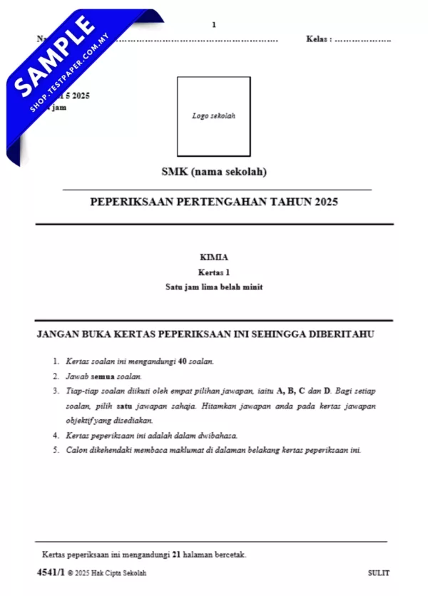 Dokumen Word Ujian Kimia Tingkatan 5 Guru 2025-2026 Pertengahan Tahun Terbaru