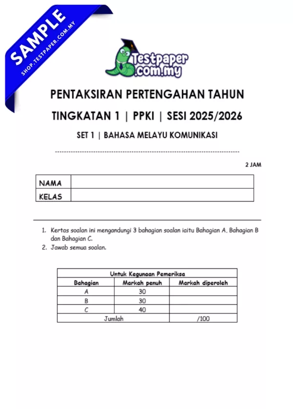 Modul Ujian BMK Tingkatan 1 PPKI 2025-2026 Pertengahan Tahun Dalam PDF dan Word