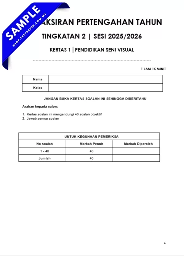 Dokumen Word Ujian PPT PSV Tingkatan 2 2025 Terkini Mengikut Silibus
