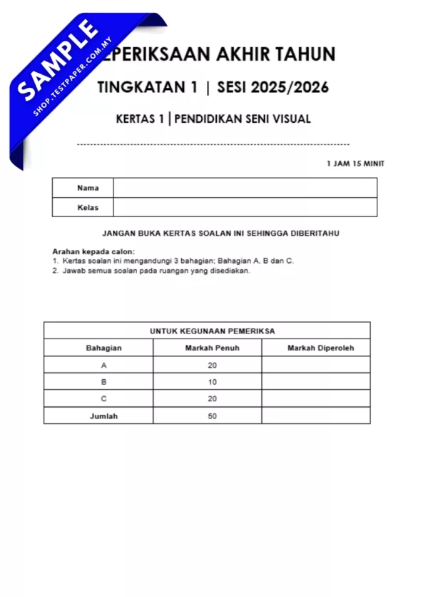 Kertas Soalan Akhir Tahun PSV Tingkatan 1 2025 Mengikut Format Word