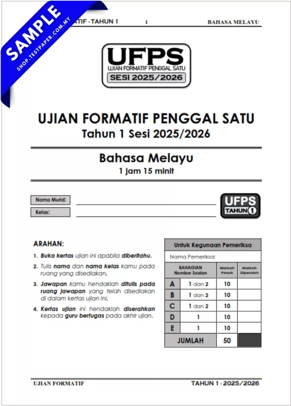 Dokumen Ujian Formatif BM Tahun 1 Penggal 1 2025 Ada JSU Disediakan Dalam Word