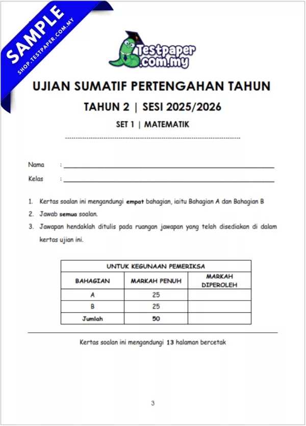 Sumber Ujian Pertengahan Tahun Matematik Tahun 2 2025-2026 Dengan Dokumen Word - PDF - JSU