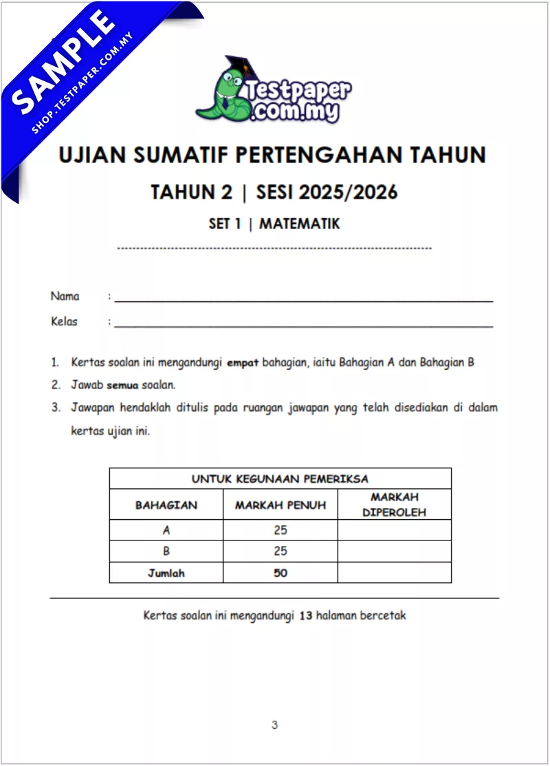 Sumber Ujian Pertengahan Tahun Matematik Tahun 2 2025-2026 Dengan Dokumen Word - PDF - JSU