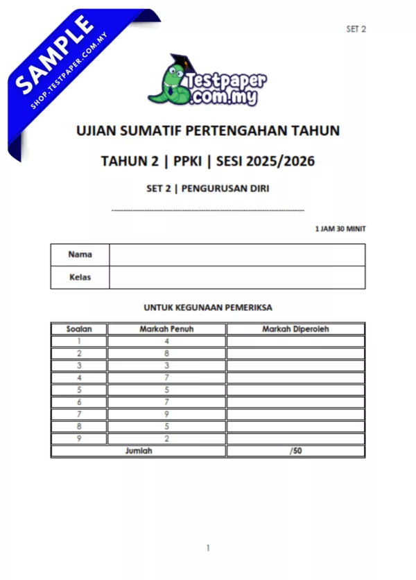 Koleksi Soalan Pengurusan Diri Tahun 2 Pertengahan Tahun 2025-2026 PPKI