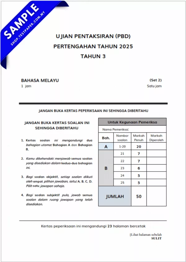 Rujukan Ujian PBD BM Tahun 3 Pertengahan Tahun 2025-2026 USPT Gabungan Word dan PDF