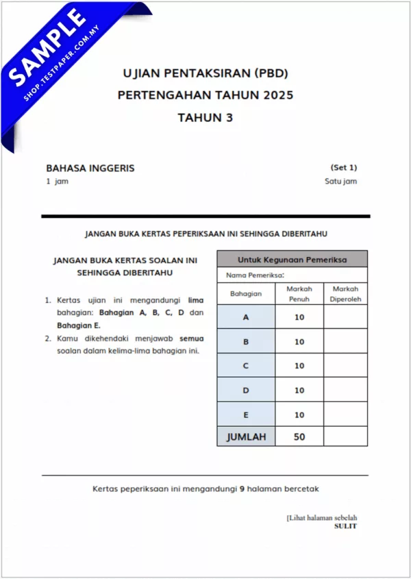 Bahan Ujian PBD BI Tahun 3 Pertengahan Tahun 2025-2026 Bersama PDF