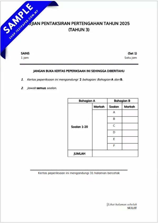 Koleksi Ujian Sains Tahun 3 Pertengahan Tahun 2025-2026 Gabungan PDF dan Word