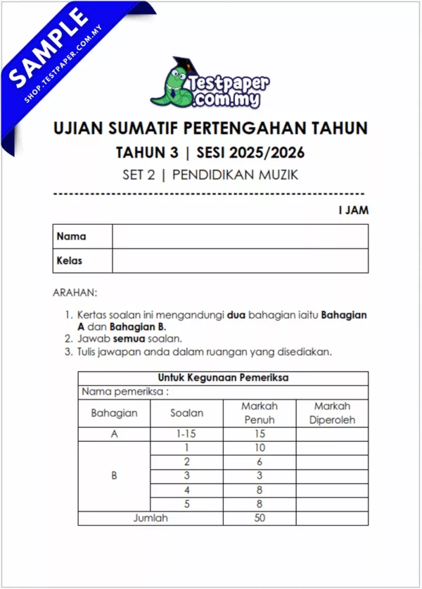 Download Ujian Muzik Tahun 3 Pertengahan Tahun 2025-2026 USPT Ada Pilihan Word
