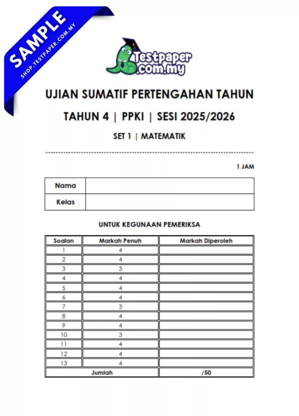Rujukan UPSA Matematik PPKI Tahun 4 2025-2026 Pertengahan Tahun Dengan Word dan PDF