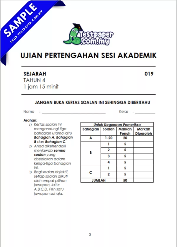Koleksi Soalan Sejarah Tahun 4 Pertengahan Tahun 2025-2026 UPSA Dalam JSU, PDF dan Word