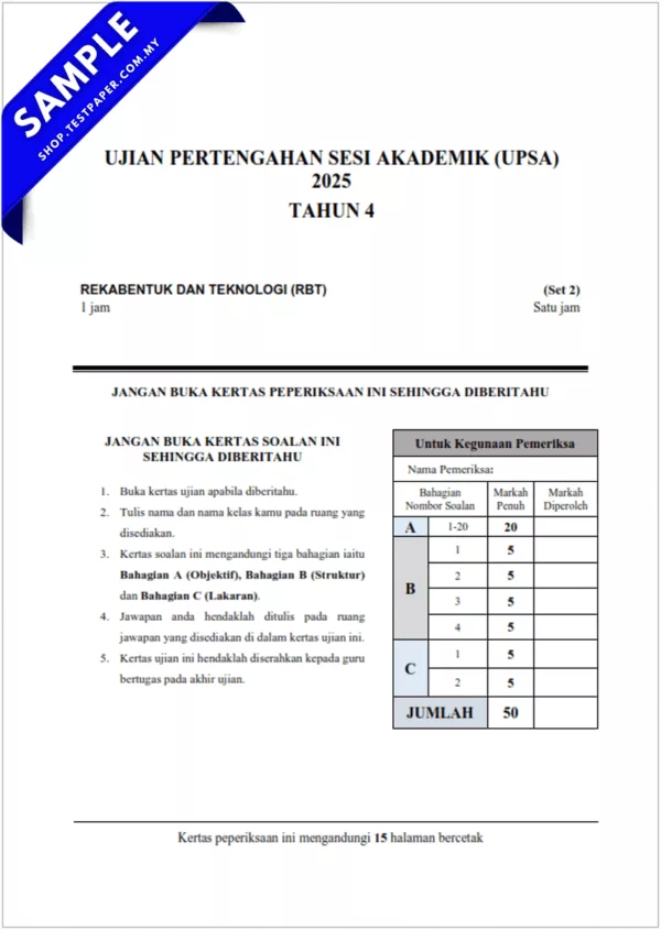 Bahan Ujian Pertengahan Tahun RBT Tahun 4 2025-2026 UPSA PDF dan Word