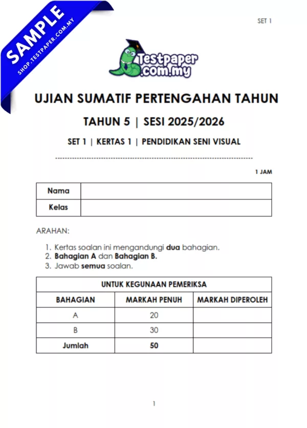 Koleksi Ujian PSV Tahun 5 Pertengahan Tahun 2025-2026 USPT Ada JSU Berserta Word