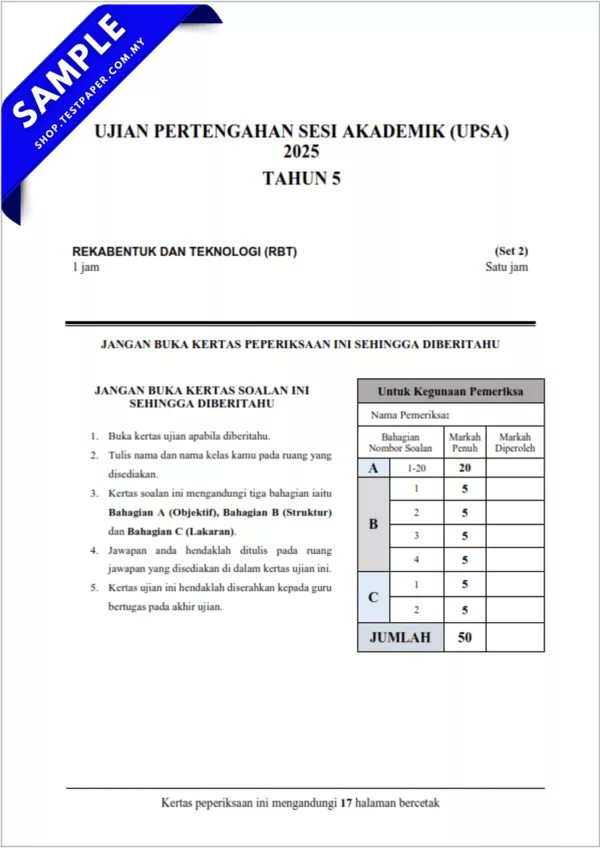 Dapatkan Soalan RBT Tahun 5 UPSA 2025-2026 Dengan PDF Serta Word