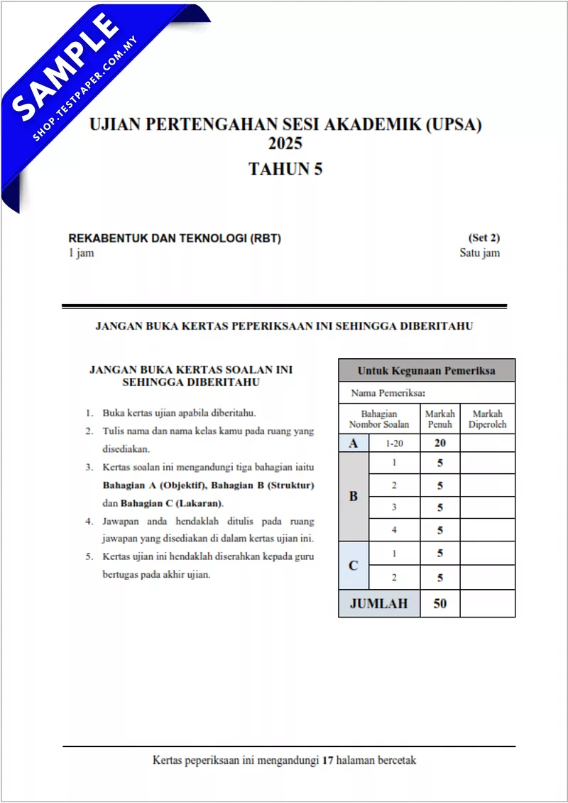 Dapatkan Soalan RBT Tahun 5 UPSA 2025-2026 Dengan PDF Serta Word