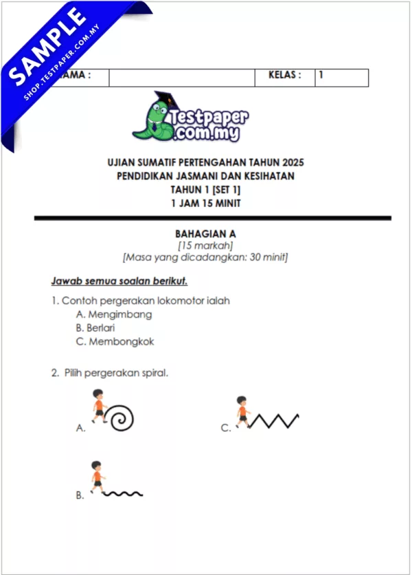 Kertas Ujian PJPK Tahun 1 Pertengahan Tahun 2025 Dengan Skema Jawapan dan JSU Pilihan