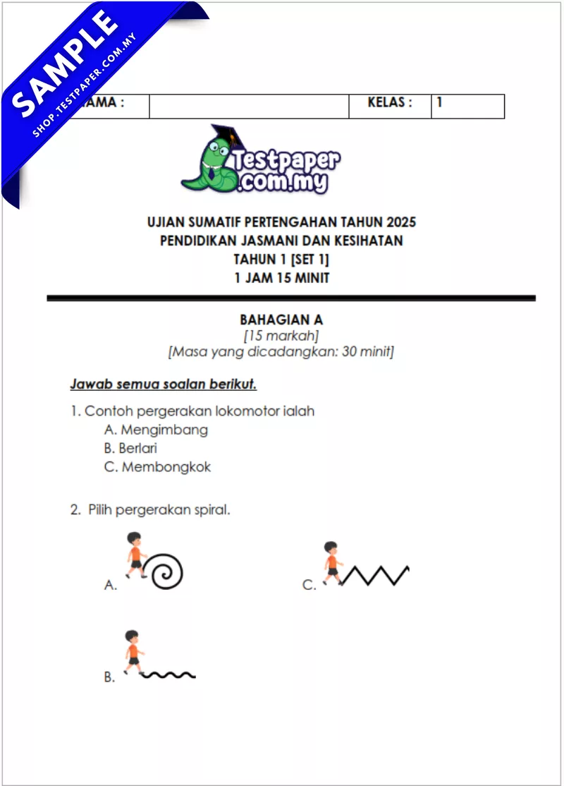 Kertas Ujian PJPK Tahun 1 Pertengahan Tahun 2025 Dengan Skema Jawapan dan JSU Pilihan
