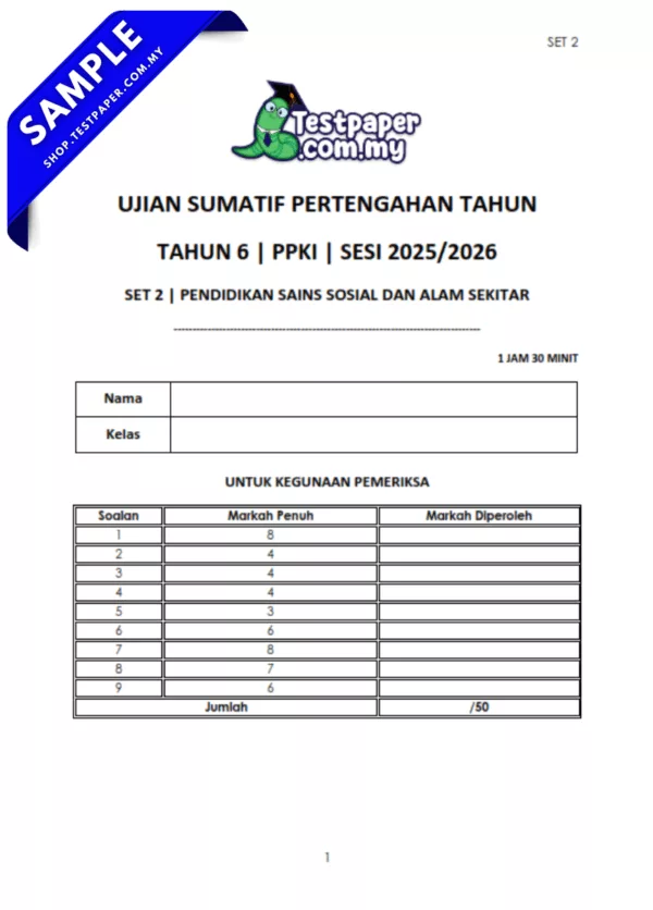Bahan Soalan Sains Sosial PPKI Tahun 6 2025-2026 Pertengahan Tahun