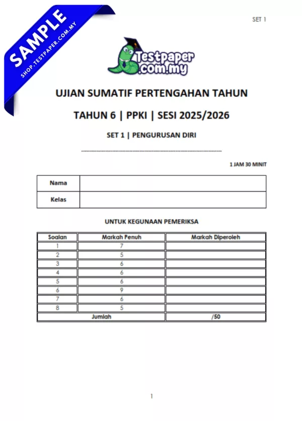 Rujukan Soalan Pengurusan Diri PPKI Tahun 6 2025-2026 Ada Bahan Word dan PDF