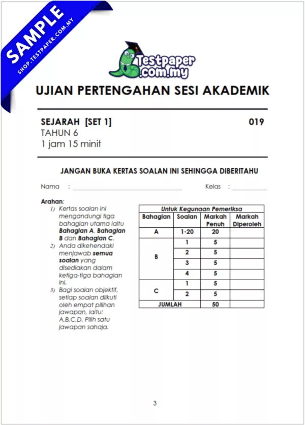 Dapatkan Ujian UPSA Sejarah Tahun 6 2025-2026 Bagi Pertengahan Tahun JSU Terkini