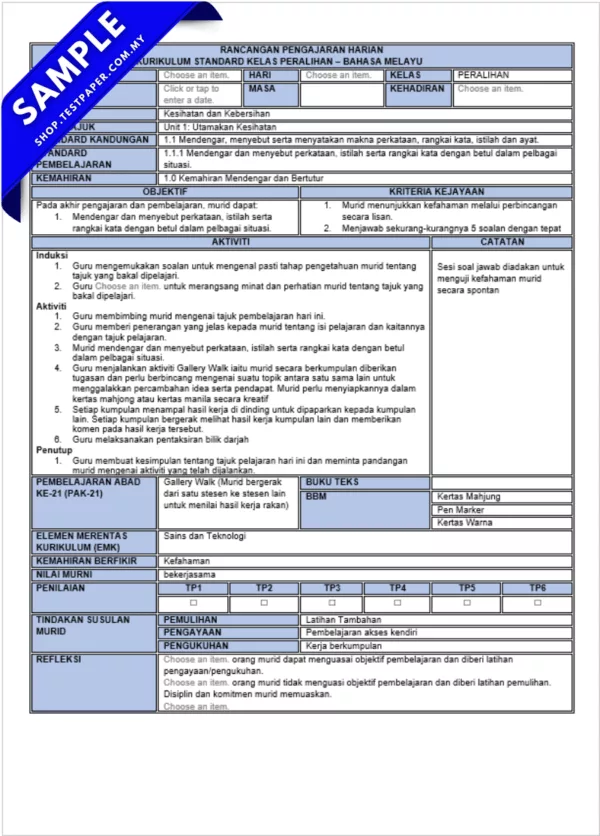 Download RPH Peralihan BM KSKP Serta RPT Lengkap Setahun Boleh Edit