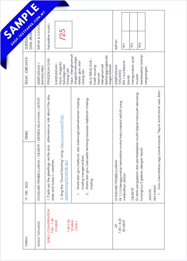 Dokumen RPH Prasekolah Minggu 13 2025 Dalam PDF Word dan Wordpoint Terkini